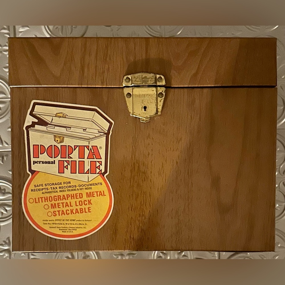 Vintage PORTA FILE Metal Lockbox WITH Key (12.5"×10"×6.5)
